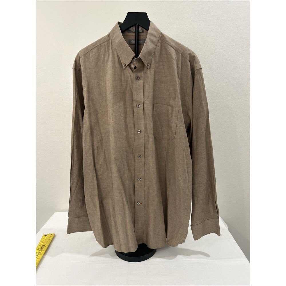 Daniel Cremieux Men Sz XL Long Sleeve Button Down Business Shirt Light Brown
